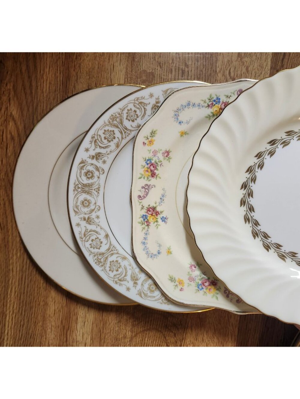 Mismatched Fine China 8" Salad Lunch Plates Floral Gold Rims